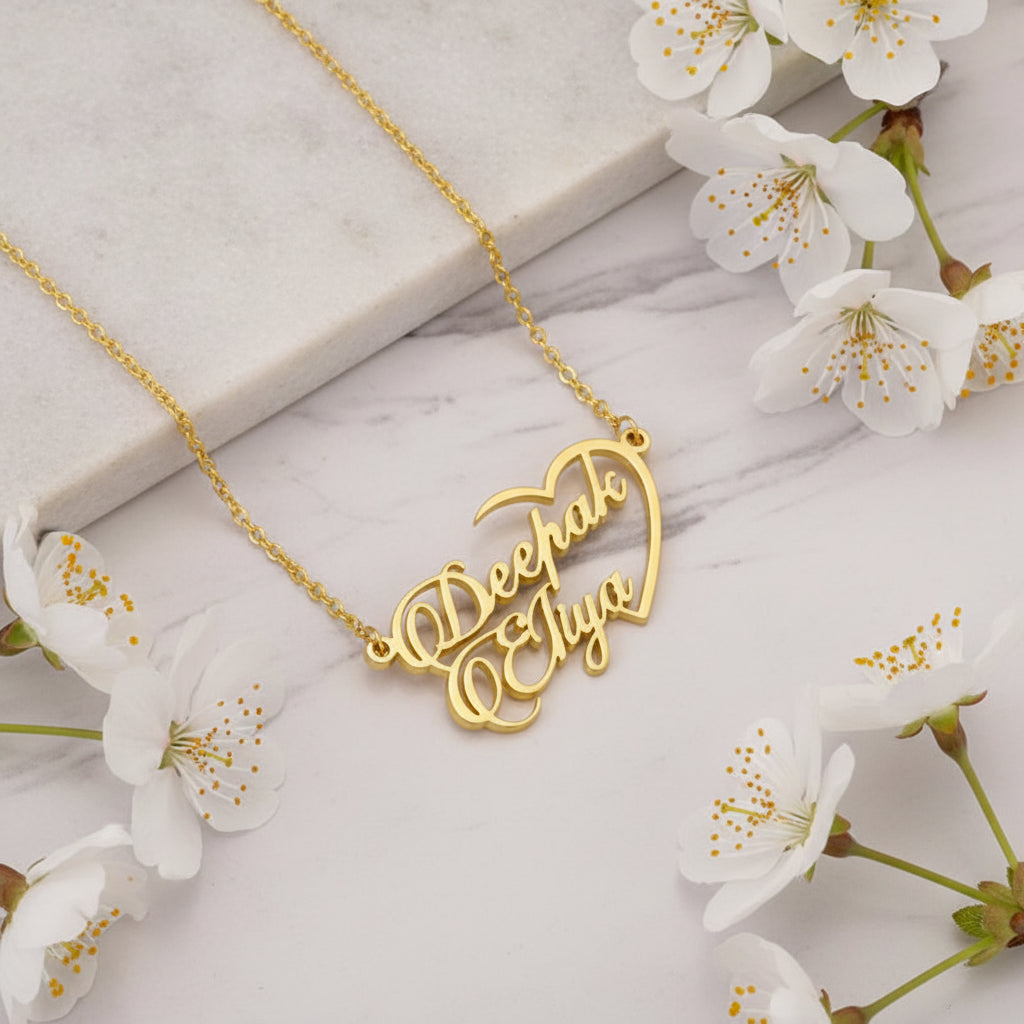 Half Heart Couple Name Necklace