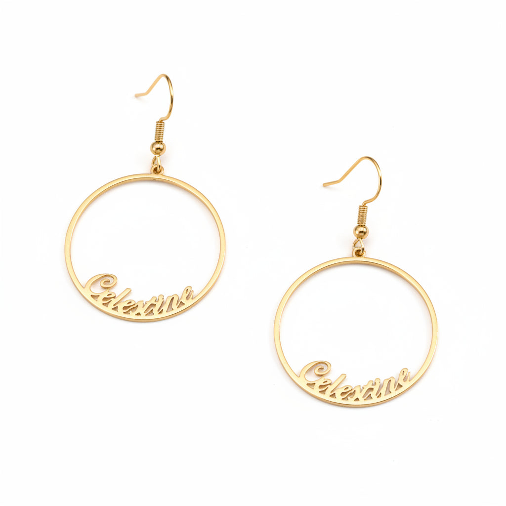 Personalised Round Drop Name Earrings