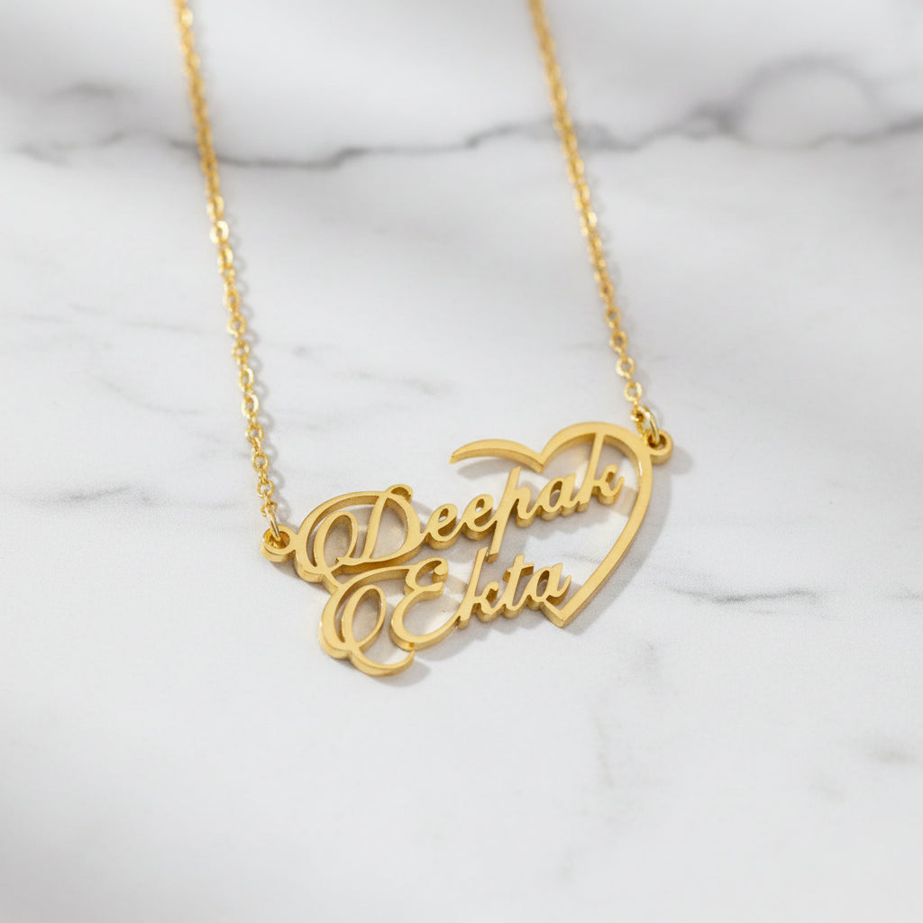 Half Heart Couple Name Necklace