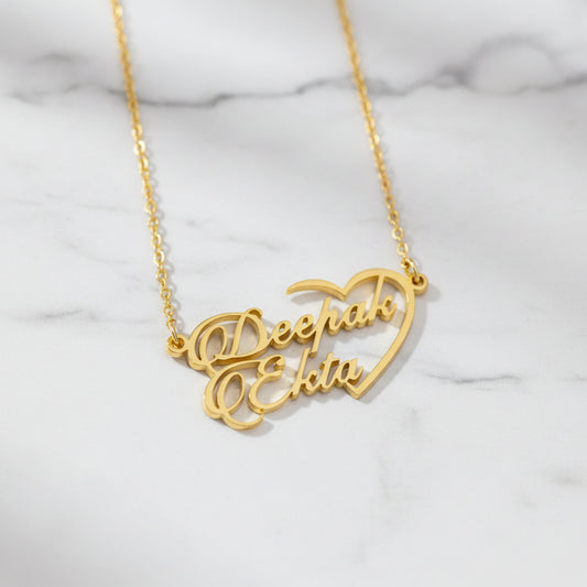 Half Heart Couple Name Necklace