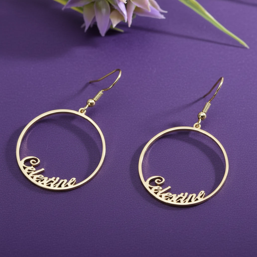 Personalised Round Drop Name Earrings