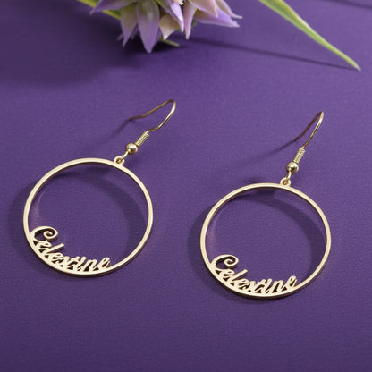 Personalised Round Drop Name Earrings