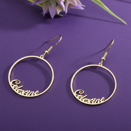 Personalised Round Drop Name Earrings