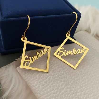 Personalised Square Dangling Name Earrings