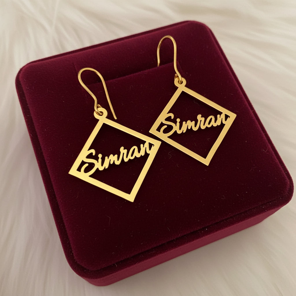 Personalised Square Dangling Name Earrings