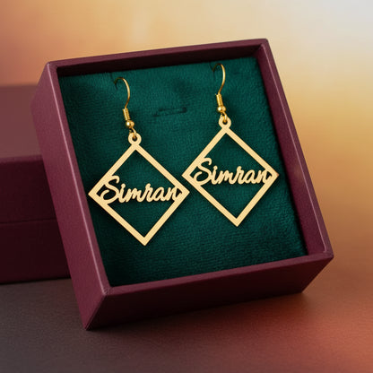 Personalised Square Dangling Name Earrings