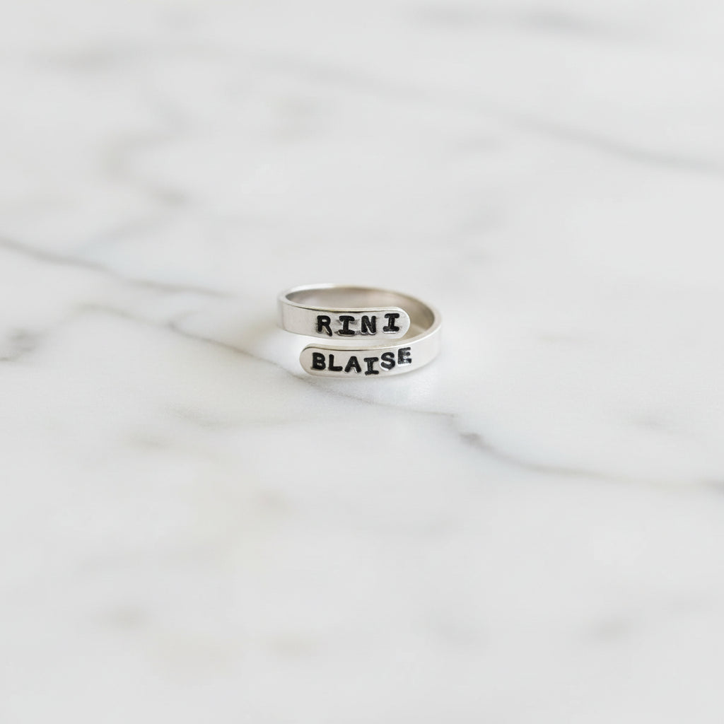 Bespoke Adjustable Stamped Couple Name Ring
