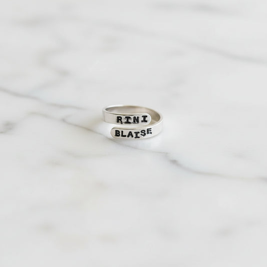 Bespoke Adjustable Stamped Couple Name Ring