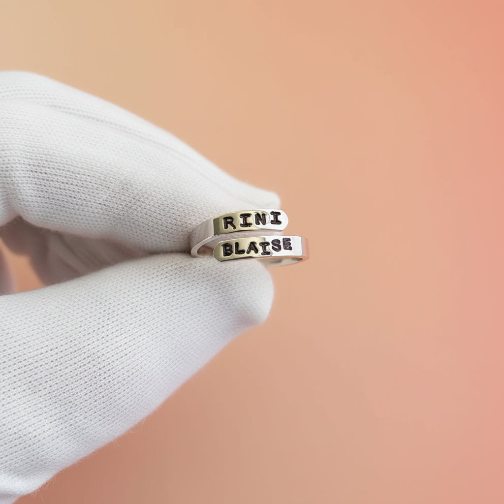 Bespoke Adjustable Stamped Couple Name Ring