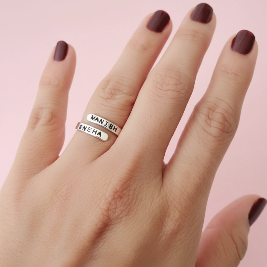 Bespoke Adjustable Stamped Couple Name Ring