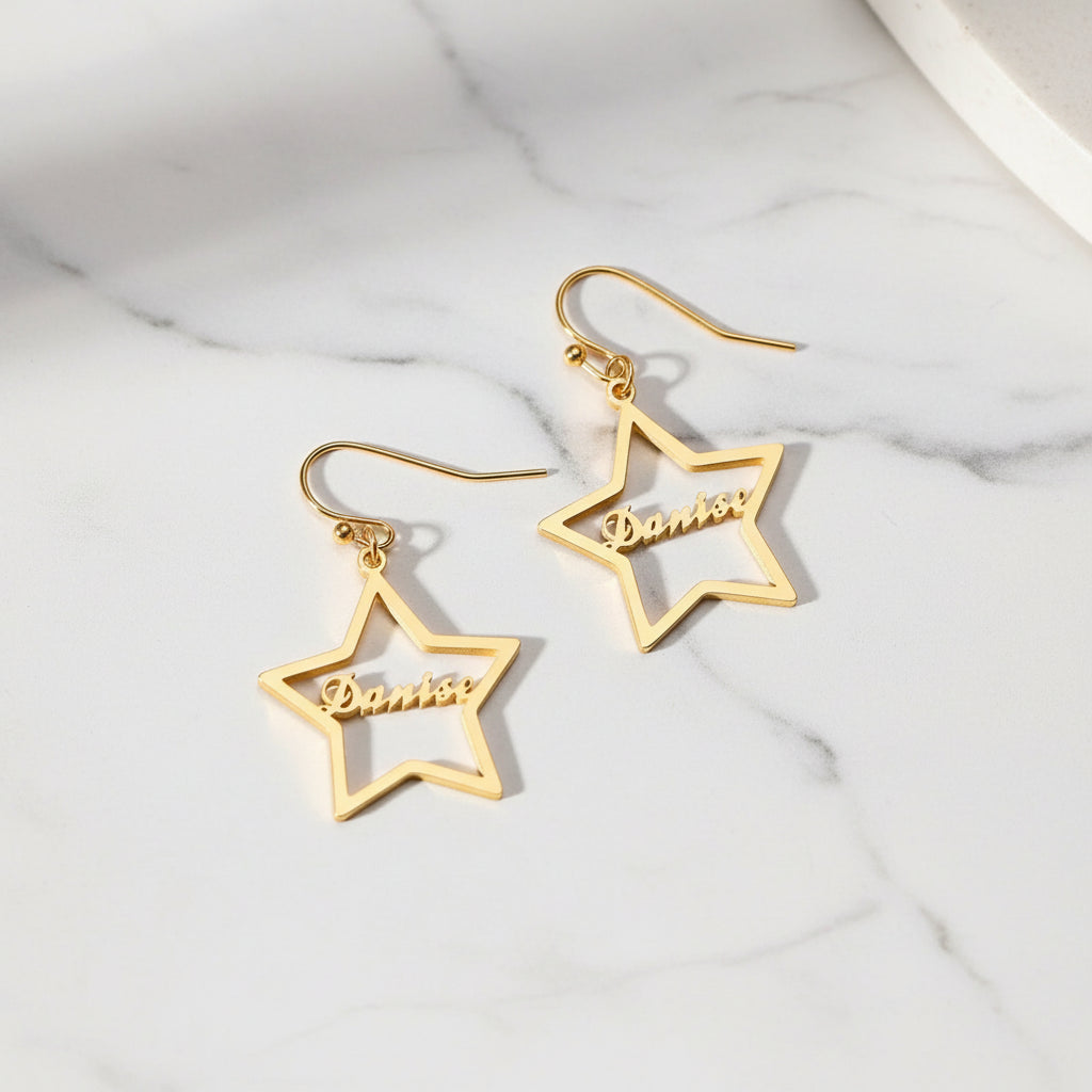 Personalised Star Drop Name Earrings