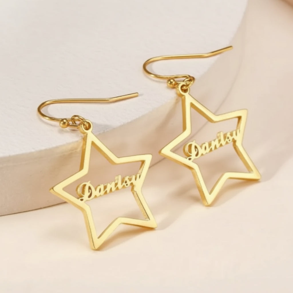 Personalised Star Drop Name Earrings